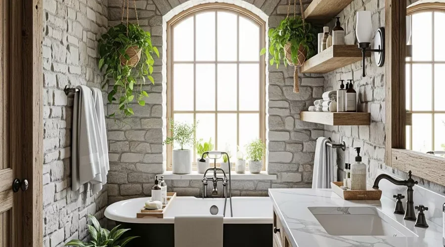 rustic and modern bathroom