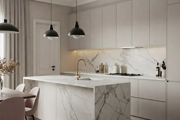 cocina con marmol color neutro